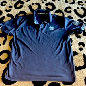 Mens under armour polo grey shirt large Notre dame and flag logo great condition